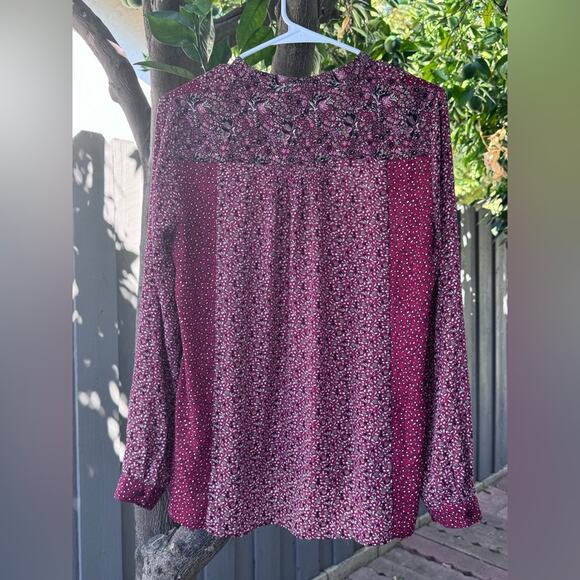 Zara Basic Burgundy Floral Patchwork Blouse – Size L - Picture 6 of 6